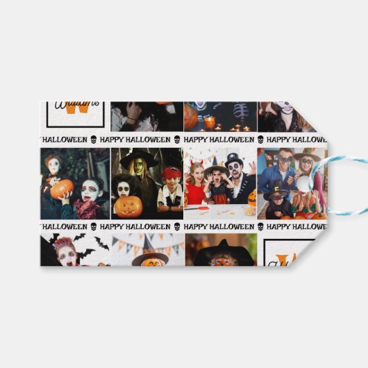 怖い自分のフォトモノグラムの追加ハッピーハローウィン ギフトタグ (正面(横))