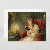 怖い若い女読性の本、ヴィンテージ休日 ポストカード (正面/裏面)