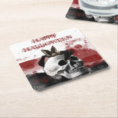 怖い血スカルハッピーハローウィンパーティー スクエアペーパーコースター (アングル)