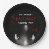 怖い血ハロウィーンの衣装パーティーブラック ペーパープレート (正面)