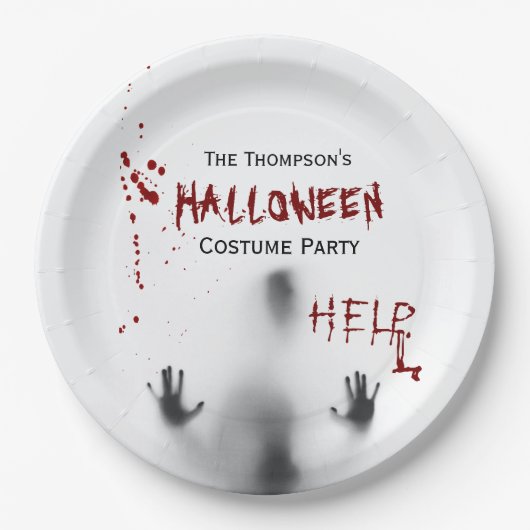 怖い血ハロウィーンの衣装パーティー白 ペーパープレート (正面)