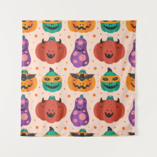 怖い衣装の不気味なカボチャ。ハロウィンおめでとう タペストリー