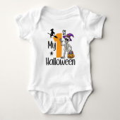 怖い衣装ギフトかわいいコスチューム私の最初のハロウィーン ベビーボディスーツ (正面)