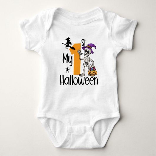 怖い衣装ギフトかわいいコスチューム私の最初のハロウィーン ベビーボディスーツ (正面)