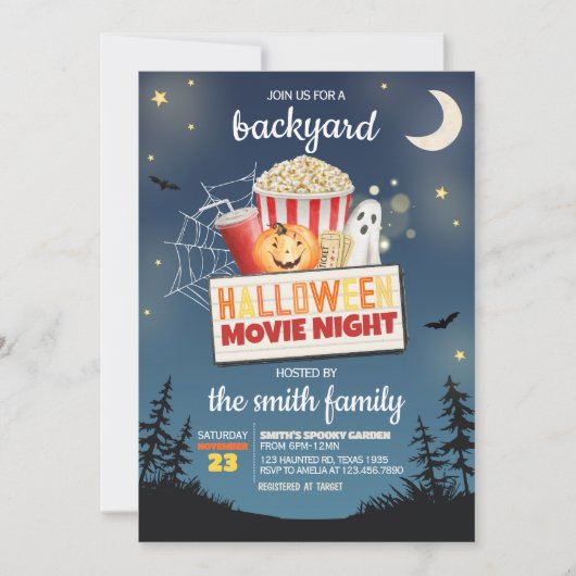 怖い裏庭ハロウィーン映画ナイトパーティー 招待状 (正面)