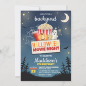 怖い裏庭ハロウィーン映画ナイト誕生日 招待状 (正面)