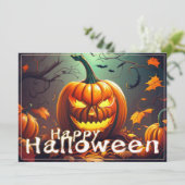 怖い見たオレンジ色のカボチャと顔、ハロウィーン (スタンド正面)