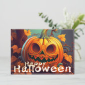 怖い見たオレンジ色のカボチャと顔、ハロウィーン (スタンド正面)