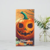 怖い見たオレンジ色のカボチャと顔、ハロウィーン (スタンド正面)