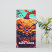 怖い見たオレンジ色のカボチャと顔、ハロウィーン (スタンド正面)