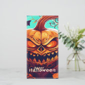 怖い見たオレンジ色のカボチャと顔、ハロウィーン (スタンド正面)