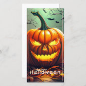 怖い見たオレンジ色のカボチャと顔、ハロウィーン (正面/裏面)