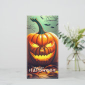 怖い見たオレンジ色のカボチャと顔、ハロウィーン (スタンド正面)