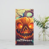 怖い見たオレンジ色のカボチャと顔、ハロウィーン (スタンド正面)