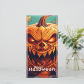 怖い見たオレンジ色のカボチャと顔、ハロウィーン (スタンド正面)