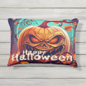 怖い見たオレンジ色のカボチャと顔、ハロウィーン アウトドアクッション (裏面)