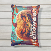 怖い見たオレンジ色のカボチャと顔、ハロウィーン アウトドアクッション (裏面(縦))