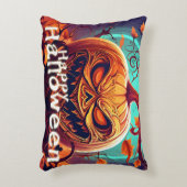 怖い見たオレンジ色のカボチャと顔、ハロウィーン アクセントクッション (正面(垂直))