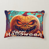 怖い見たオレンジ色のカボチャと顔、ハロウィーン アクセントクッション (裏面)