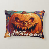 怖い見たオレンジ色のカボチャと顔、ハロウィーン アクセントクッション (裏面)