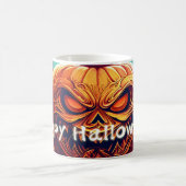 怖い見たオレンジ色のカボチャと顔、ハロウィーン コーヒーマグカップ (中央)