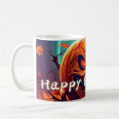 怖い見たオレンジ色のカボチャと顔、ハロウィーン コーヒーマグカップ (左)