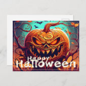 怖い見たオレンジ色のカボチャと顔、ハロウィーン シーズンポストカード (正面/裏面)