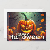怖い見たオレンジ色のカボチャと顔、ハロウィーン シーズンポストカード (正面/裏面)