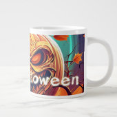 怖い見たオレンジ色のカボチャと顔、ハロウィーン ジャンボコーヒーマグカップ (右)