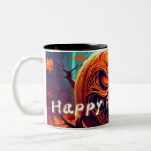 怖い見たオレンジ色のカボチャと顔、ハロウィーン ツートーンマグカップ (左)