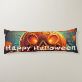 怖い見たオレンジ色のカボチャと顔、ハロウィーン ボディピロー (裏面)