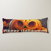 怖い見たオレンジ色のカボチャと顔、ハロウィーン ボディピロー (裏面)