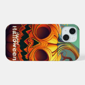怖い見たオレンジ色のカボチャと顔、ハロウィーン iPhone 15ケース (裏面横)