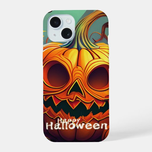 怖い見たオレンジ色のカボチャと顔、ハロウィーン iPhone 15ケース (裏面)