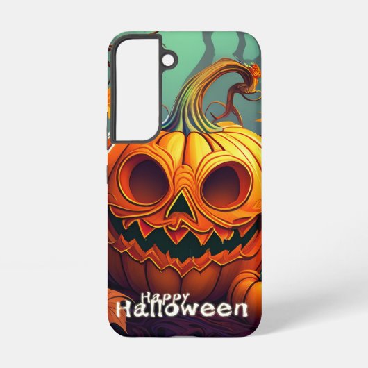 怖い見たオレンジ色のカボチャと顔、ハロウィーン SAMSUNG GALAXYケース (裏面)