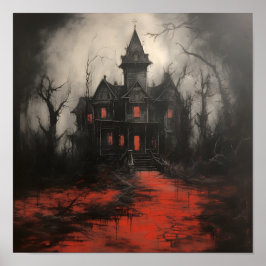怖い赤いアクリル幽霊のよく出るハウスハロウィーンプリント ポスター