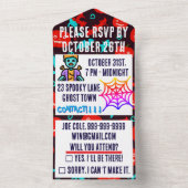 怖い赤いデザインのハロウィン招待状 オールインワン招待状 (内側)