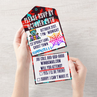 怖い赤いデザインのハロウィン招待状 オールインワン招待状