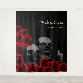 怖い赤いフローラゴシックスカルとバラハロウィーン タペストリー