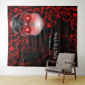 怖い赤いフローラ濃いムーディゴシックゴシックスカルハロウィン タペストリー (インサイチュ(横))