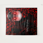 怖い赤いフローラ濃いムーディゴシックゴシックスカルハロウィン タペストリー (正面(横))