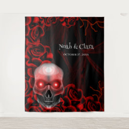 怖い赤いフローラ濃いムーディゴシックゴシックスカルハロウィン タペストリー