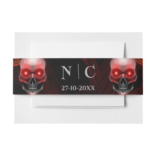 怖い赤いフローラ濃いムーディゴシックゴシックスカルハロウィン 招待状ベリーバンド (正面例)