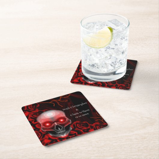 怖い赤いフローラ濃いムーディゴシックゴシックスカルハロウィーン スクエアペーパーコースター (インサイチュ)