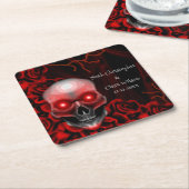 怖い赤いフローラ濃いムーディゴシックゴシックスカルハロウィーン スクエアペーパーコースター (アングル)