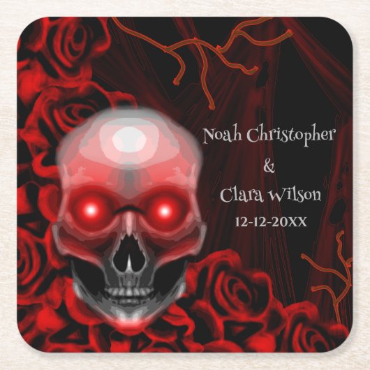 怖い赤いフローラ濃いムーディゴシックゴシックスカルハロウィーン スクエアペーパーコースター (正面)