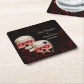 怖い赤いフローラ濃いムーディゴシックゴシックスカルハロウィーン スクエアペーパーコースター (アングル)