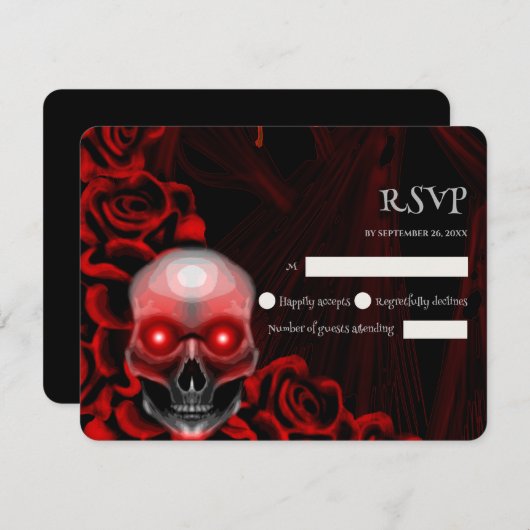 怖い赤いフローラ濃いムーディゴシックゴシックスカルハロウィーン 出欠カード (正面/裏面)