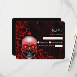 怖い赤いフローラ濃いムーディゴシックゴシックスカルハロウィーン 出欠カード