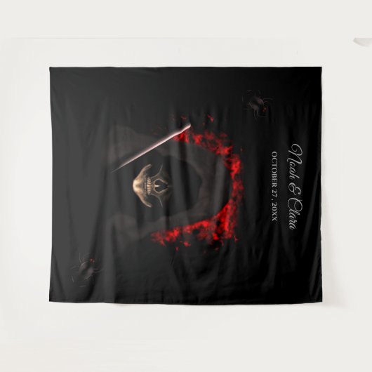 怖い赤いムーディッドゴシックスカルハロウィーン タペストリー (正面(横))